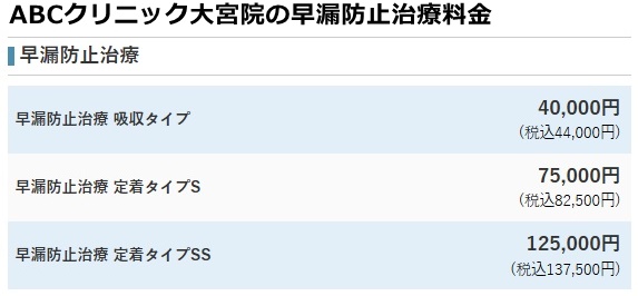 ABCクリニック大宮院の料金