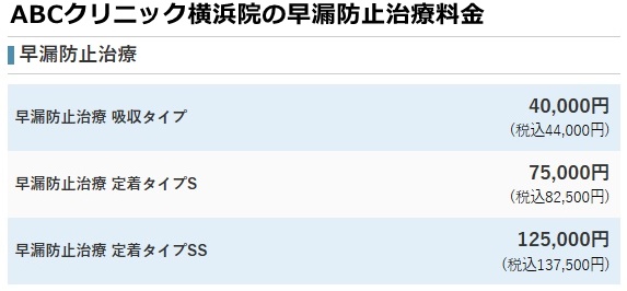 abcクリニック横浜の料金