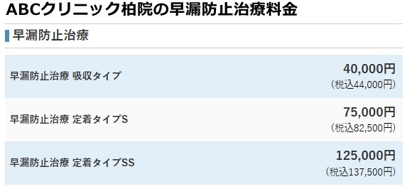 ABCクリニック柏院の料金