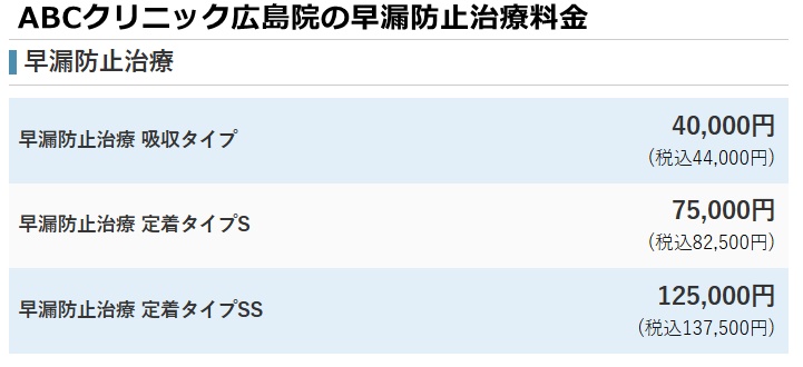 ABCクリニック広島院の料金