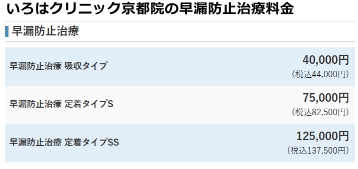 いろはクリニック京都院の料金