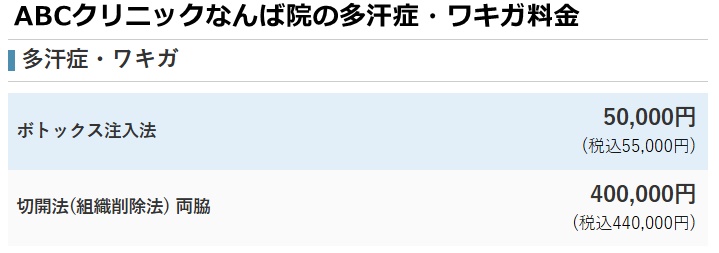 ABCクリニックなんば院の料金