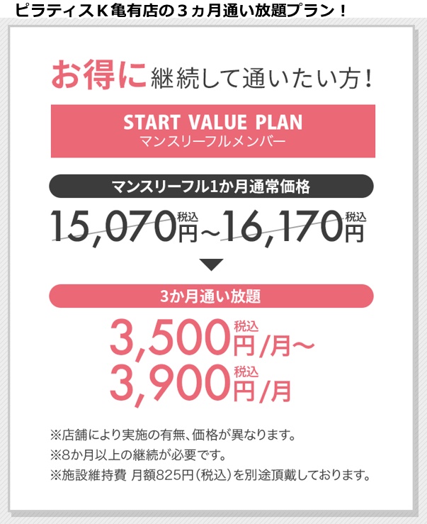 ピラティスＫ亀有店の料金