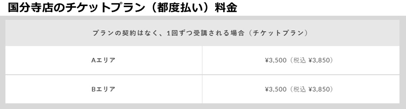 ピラティスｋ国分寺店の料金