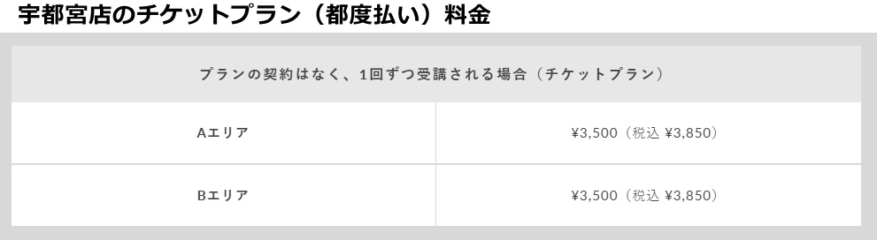 ピラティスｋ宇都宮店の料金