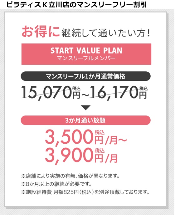 ピラティスＫ立川店の料金