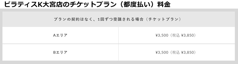 ピラティスk大宮店の料金