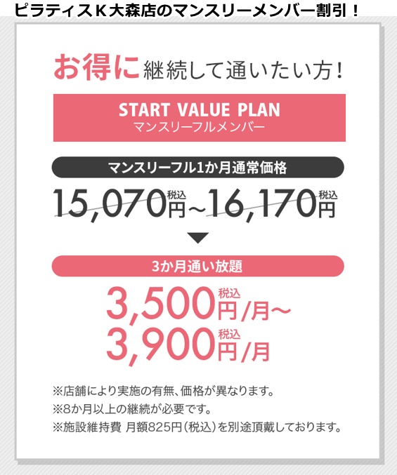ピラティスK大森店の料金
