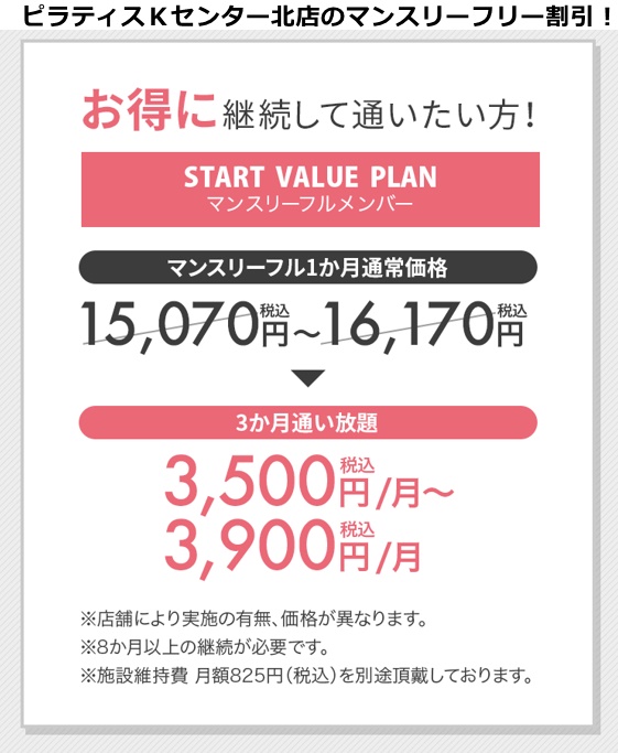 ピラティスKセンター北店の料金