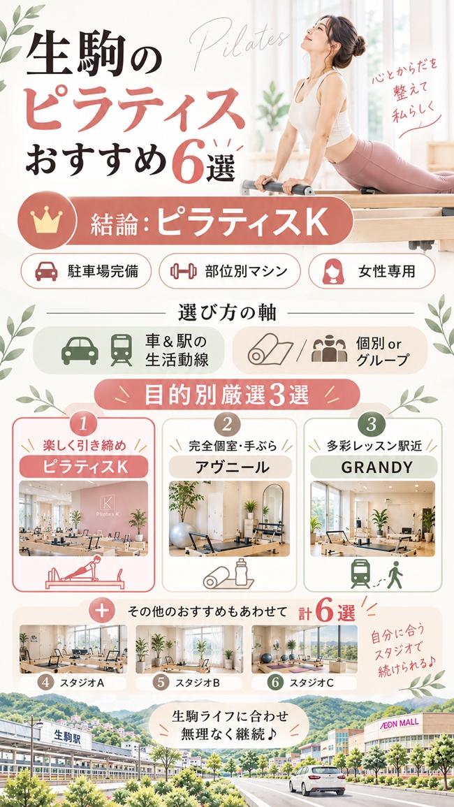 生駒市でおすすめのピラティススタジオ、ピラティスｋイオンモール奈良緑が丘店をおすすめする根拠解説
