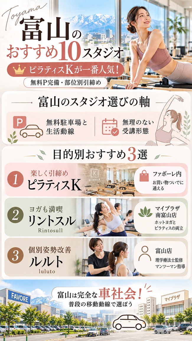 富山市でおすすめのピラティススタジオ、ピラティスk富山店をおすすめする根拠図解