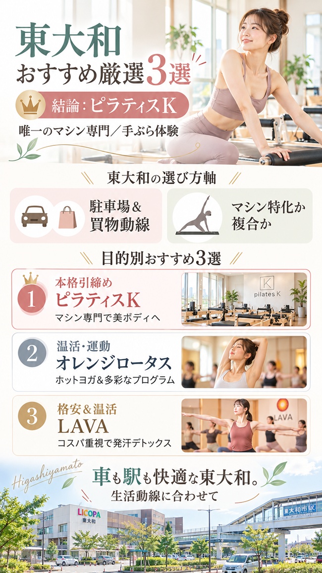東大和市でおすすめのピラティススタジオ、ピラティスｋリコパ東大和をおすすめする根拠図解