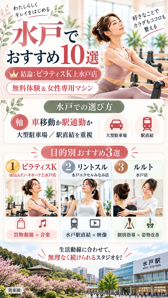 水戸でおすすめのピラティススタジオ、ピラティスｋ水戸店がおすすめの根拠図解