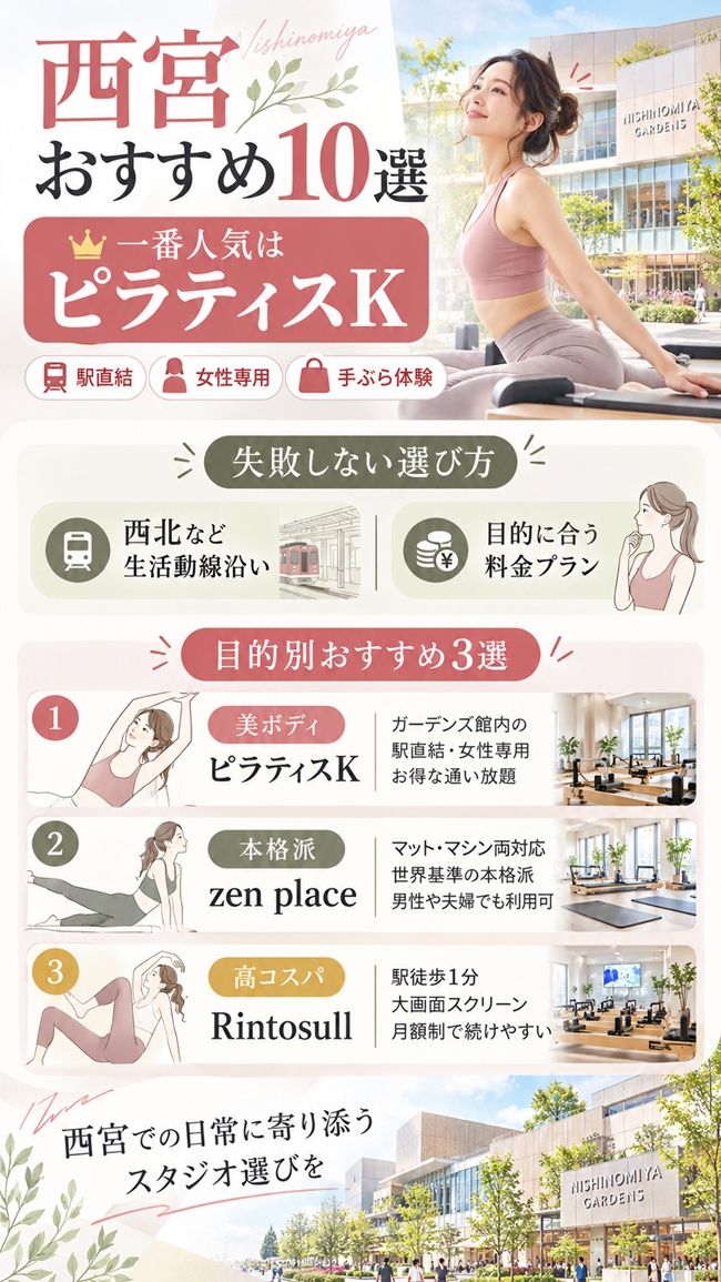 西宮市でおすすめのピラティススタジオ、ピラティスk阪急西宮ガーデンズ店のおすすめ根拠を解説