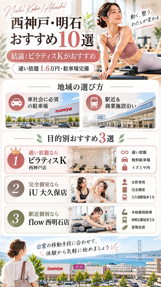 西神戸でおすすめのピラティススタジオ、ピラティスＫ西神戸店のおすすめ理由図解
