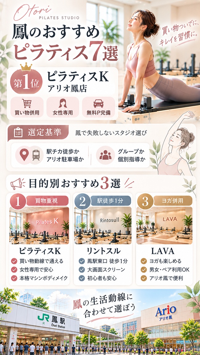鳳駅でおすすめのピラティススタジオ、ピラティスkアリオ鳳をおすすめする根拠を図解