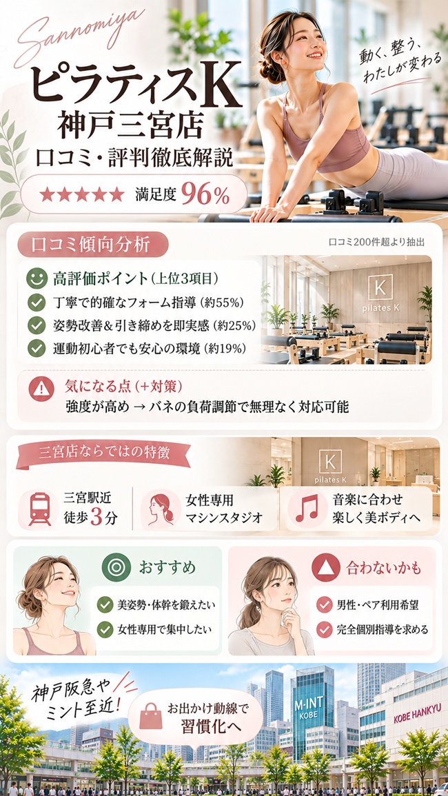 ピラティスk神戸三宮店の口コミとおすすめする人などのまとめ図解
