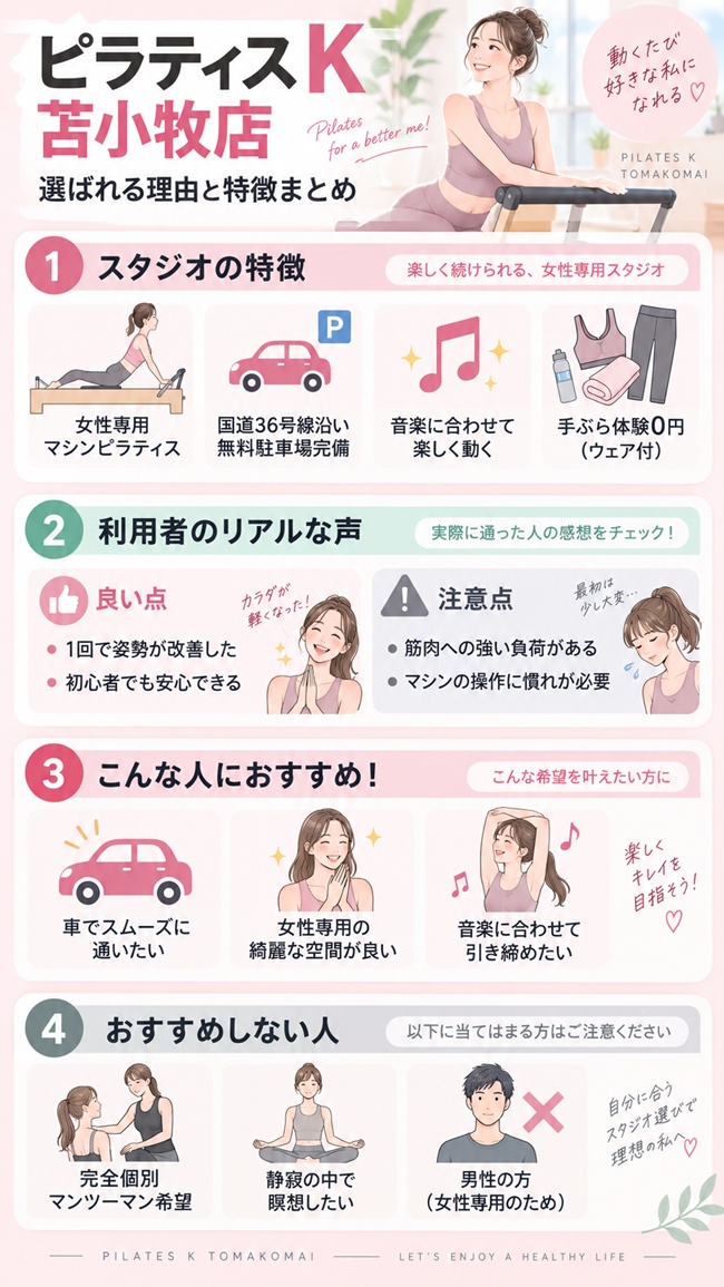 ピラティスk苫小牧店がおすすめな口コミ以外の理由の図解