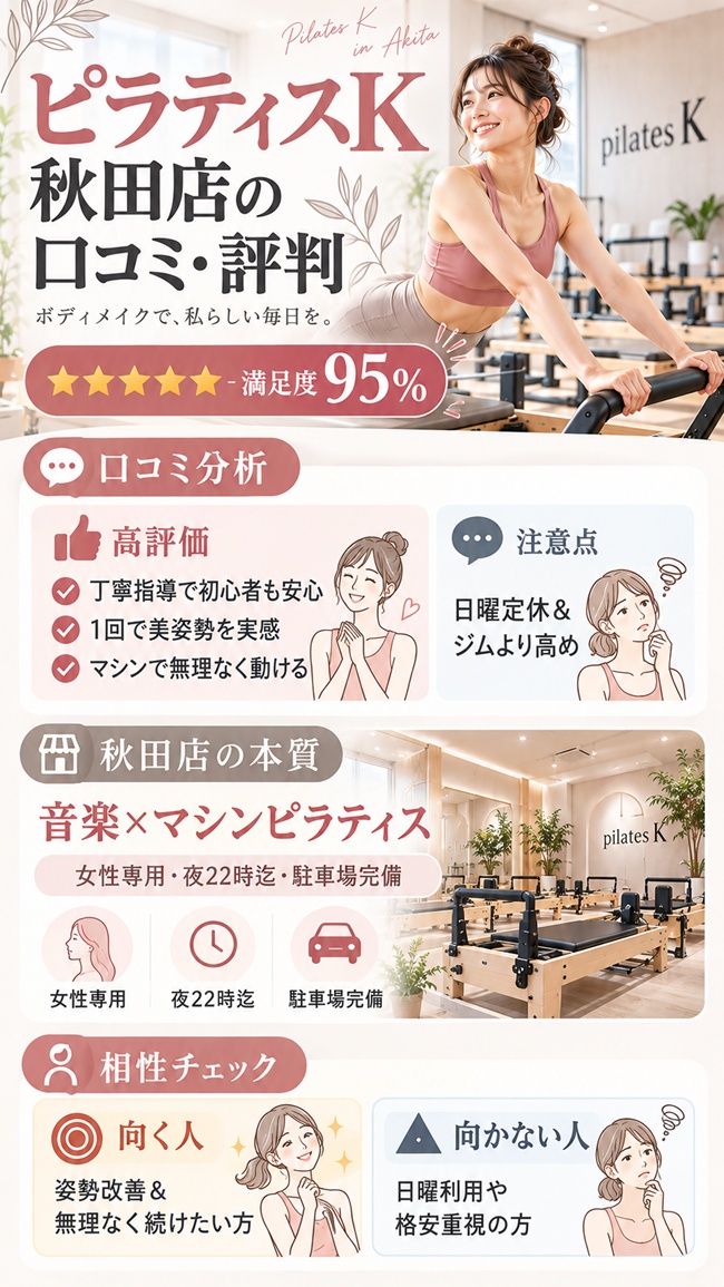ピラティスK秋田店の口コミやおすすめする人などまとめ図解