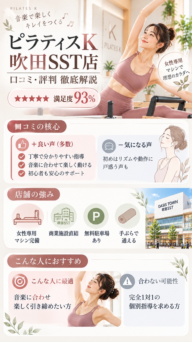 ピラティスk吹田SST店の口コミとおすすめする人などまとめ図解