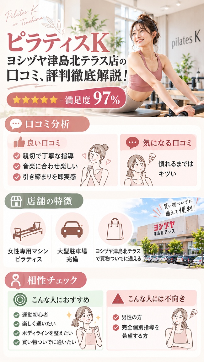 ピラティスＫヨシヅヤ津島北テラス店の口コミとおすすめするひとなどまとめ図解