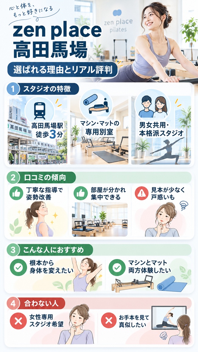 ゼンプレイスピラティス高田馬場の口コミとお勧めする人などまとめ図