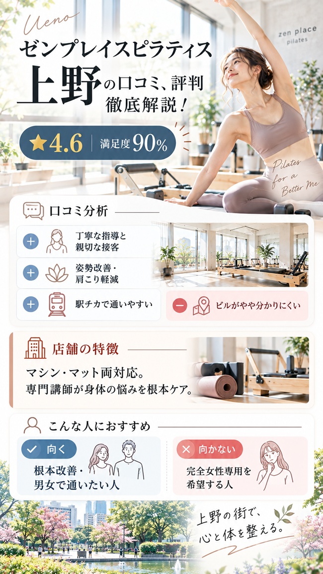 ゼンプレイスピラティス上野のくちこみとおすすめする人などまとめ図解