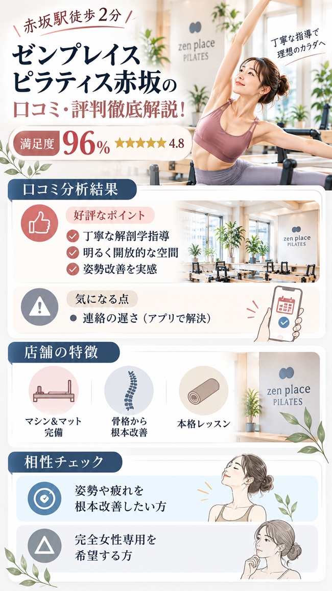 ゼンプレイスピラティス赤坂の口コミとおすすめする人などのまとめ図解