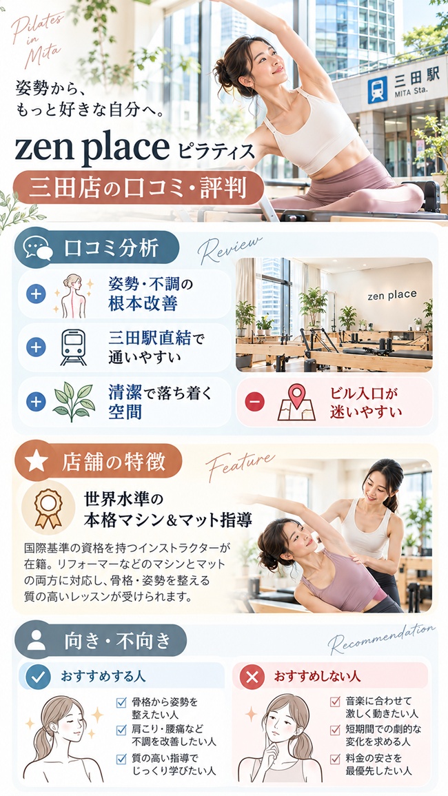 ゼンプレイスピラティス三田の口コミとおすすめする人まとめ図解