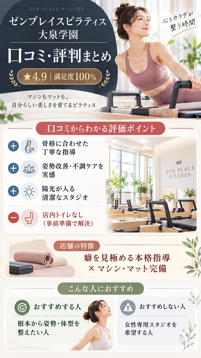 ゼンプレイスピラティス大泉学園の口コミとおすすめする人などのまとめ図解