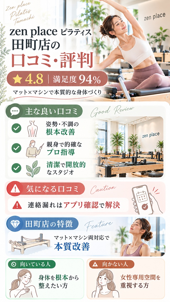 ゼンプレイスピラティス田町の口コミとおすすめする人などのまとめ図解